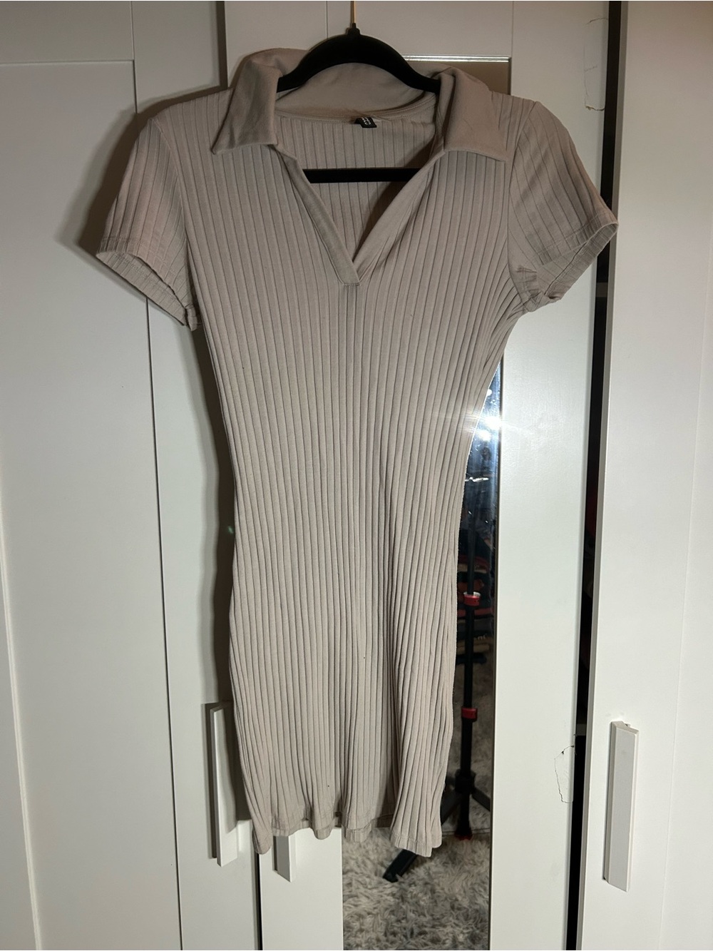 H&M Beige Ribbed Polo Bodycon Dress